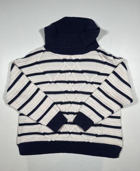 Chaps Sweaters - Chaps Sweater Womens XL White Navy Stripe Turtleneck Cable Knit Pullover